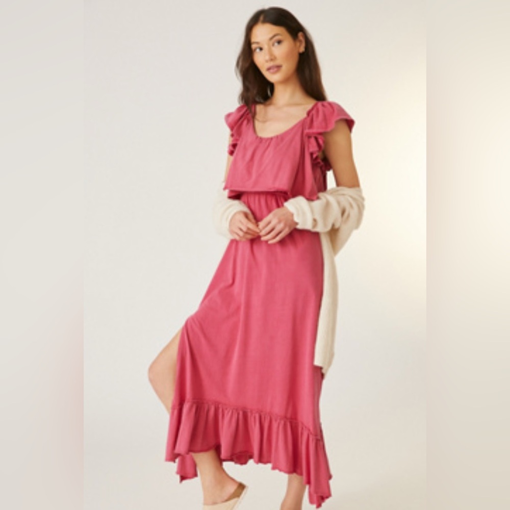 🆕 NWT Anthropologie 💕 Daily Practice Ruffled Pink Midi Dress - XS